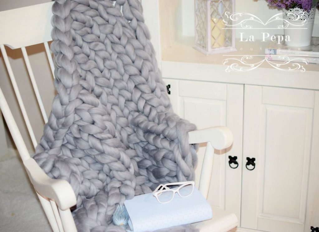 natural wool blanket on rocking chair